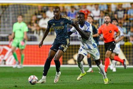 SOCCER: SEP 05 MLS Philadelphia Union vs CF MontrealCHESTER, PA - SEPTEMBER 05: Philadelphia Union defender Neil Pierre #44 fights off CF Montreal forward Prince Owusu #9 during the game between the Philadelphia Union and CF Montreal on September 5th, 2026 at Subaru Park in Chester, PA. (Photo by Terence Lewis/Icon Sportswire via Getty Images)