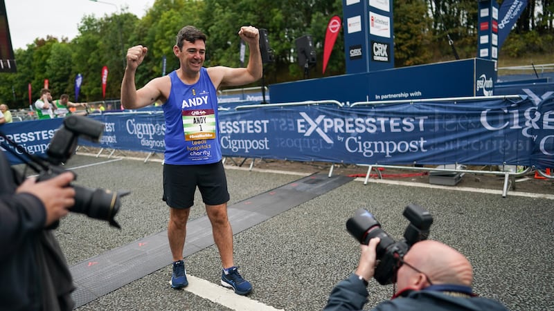 Mr Burnham poses for pictures at the start of the 40th Great North Run in September 2021 in Newcastle-Upon-Tyne