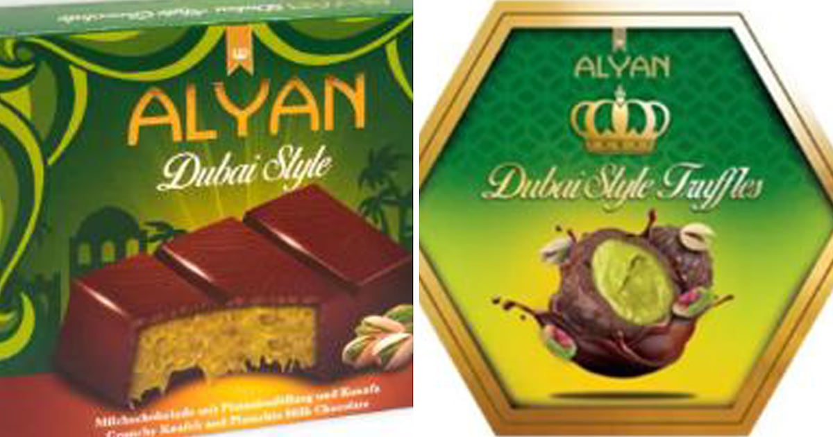 Algum chocolate no estilo de Dubai foi recolhido no Reino Unido devido a temores de salmonela.