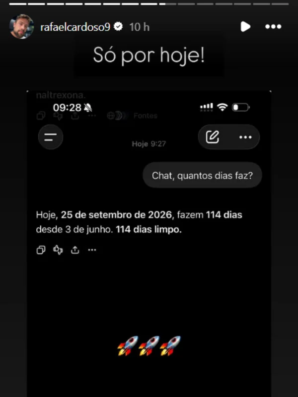 Rafael Cardoso comemora 114 dias sóbrio após reabilitação - destaque galeria