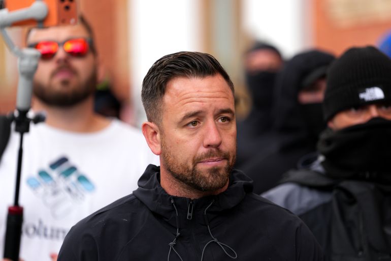 LONDON, ENGLAND - SEPTEMBER 09: Patriot Platform leader, Daniel Thomas, known as Danny Tommo, leaves the offices of the Daily Mail on September 09, 2026 in London, England. Leader of the self styled Patriot Platform, Danny Tommo, led a group of men in balaclavas to the Daily Mail offices in South Kensington to peacefully protest against the paper's reporting of his Mother's details. (Photo by Carl Court/Getty Images)