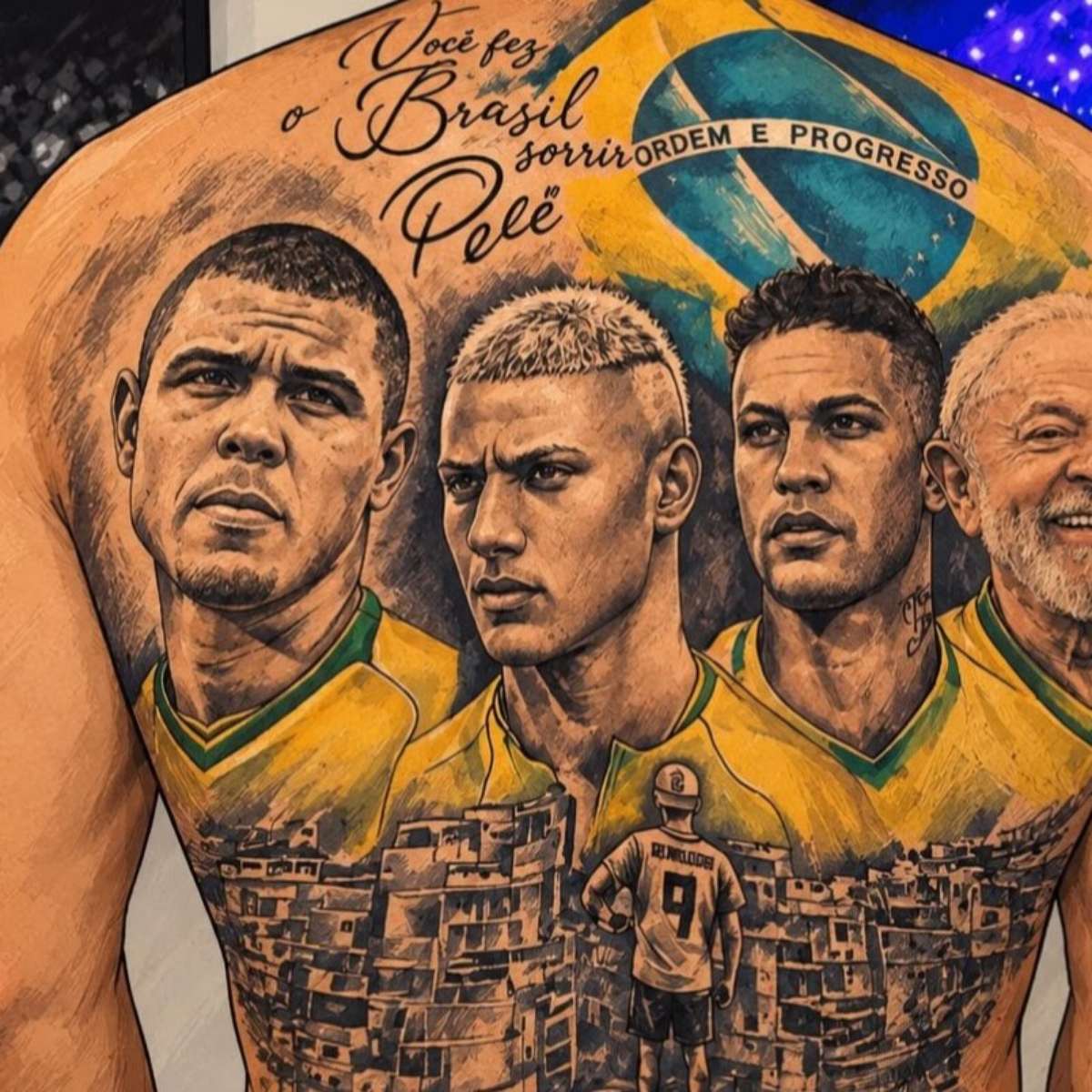 Richarlison faz homenagem e coloca Lula ao lado de Neymar em tatuagem gerada por IA