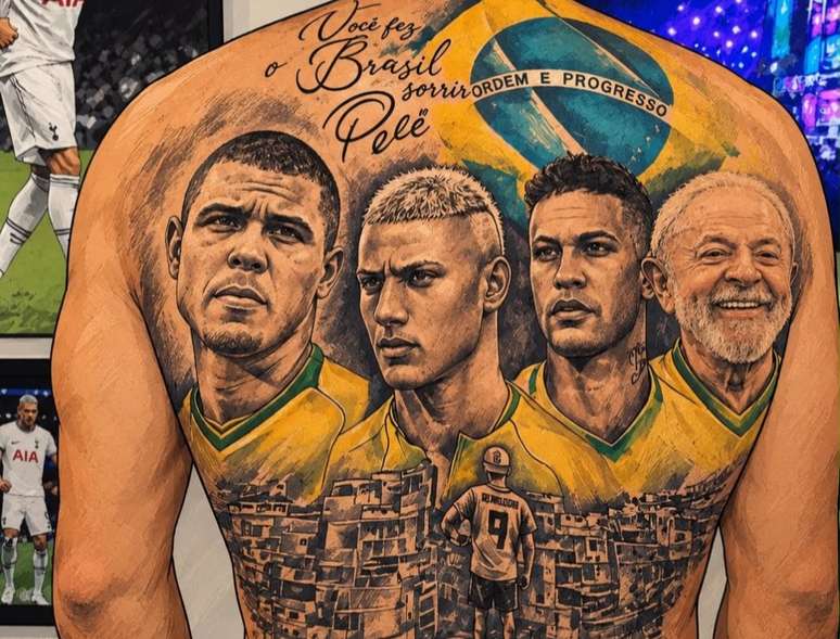 Richarlison faz homenagem e coloca Lula ao lado de Neymar em tatuagem gerada por IA