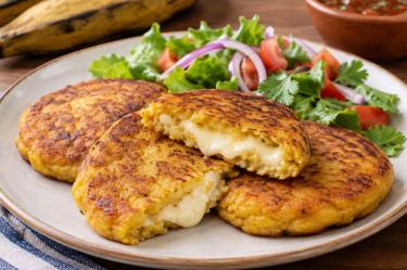 Las tortitas de plátano con queso son una versión más dulce de las de papa