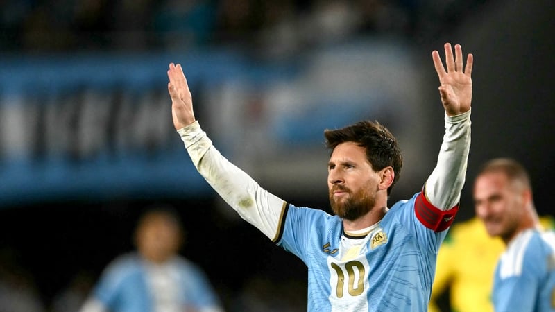 Argentina's forward #10 Lionel Messi celebrates scoring