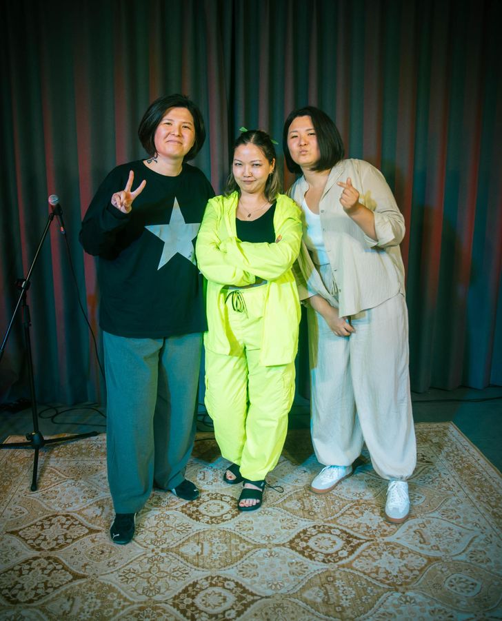 Mary Kim, middle, stands with Madina Baibolova, left, and Zarina Baibolova. Courtesy of Event Max