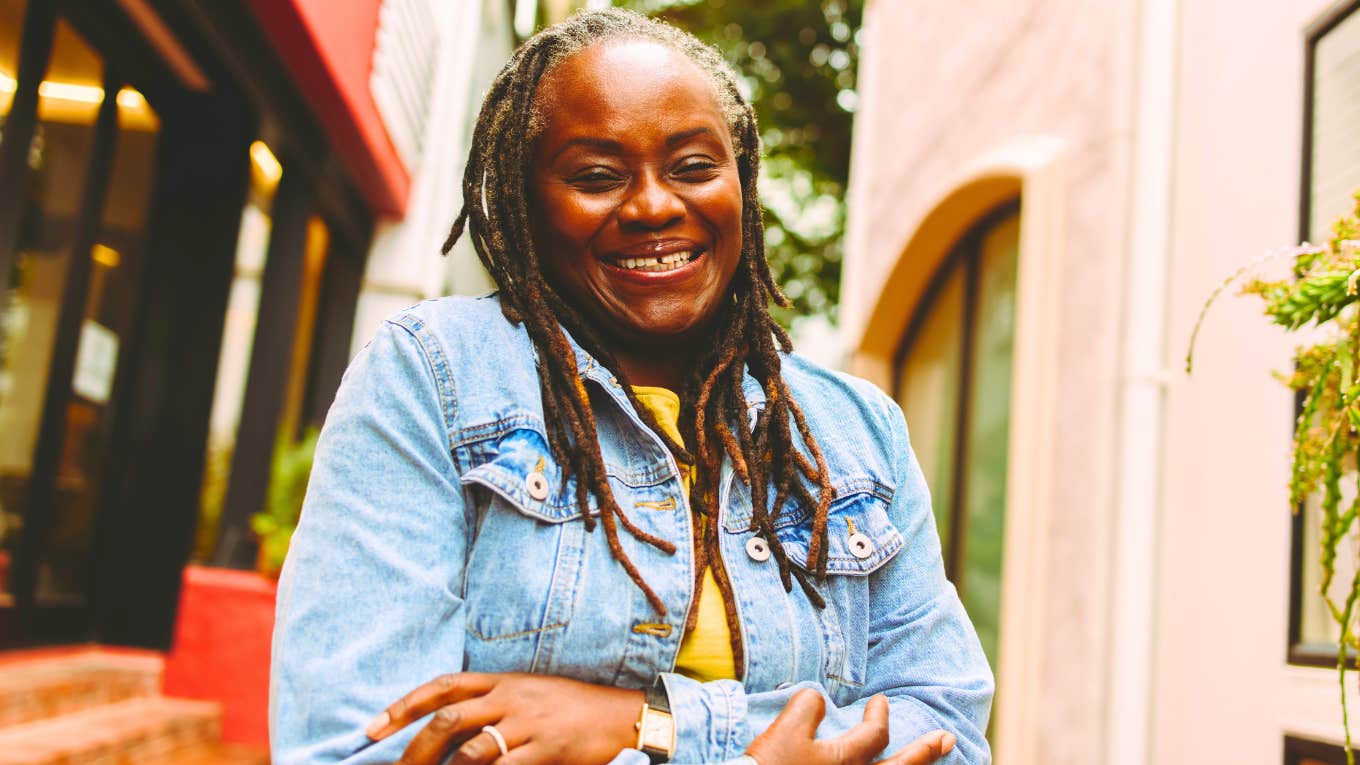 cheerful woman with a beautiful presence smiling