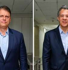 Tarcísio de Freitas e Fernando Haddad participam de debate na Globo nesta terça-feira, 29 Foto: Globo/Bob Paulino