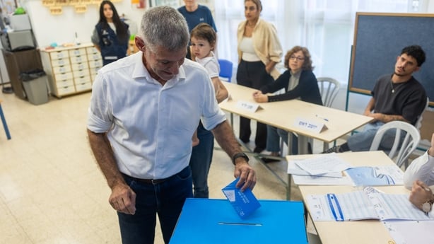 Yair Golan, leader of the Democrats party, casts his vote at a polling station