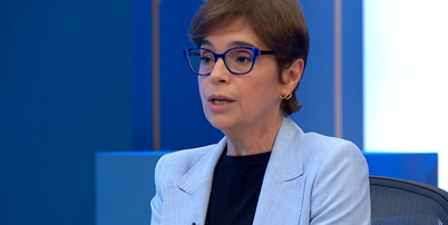 Renata Lo Prete em sabatina com Fl&aacute;vio Bolsonaro (PL) Foto: Reprodu&ccedil;&atilde;o/Globo