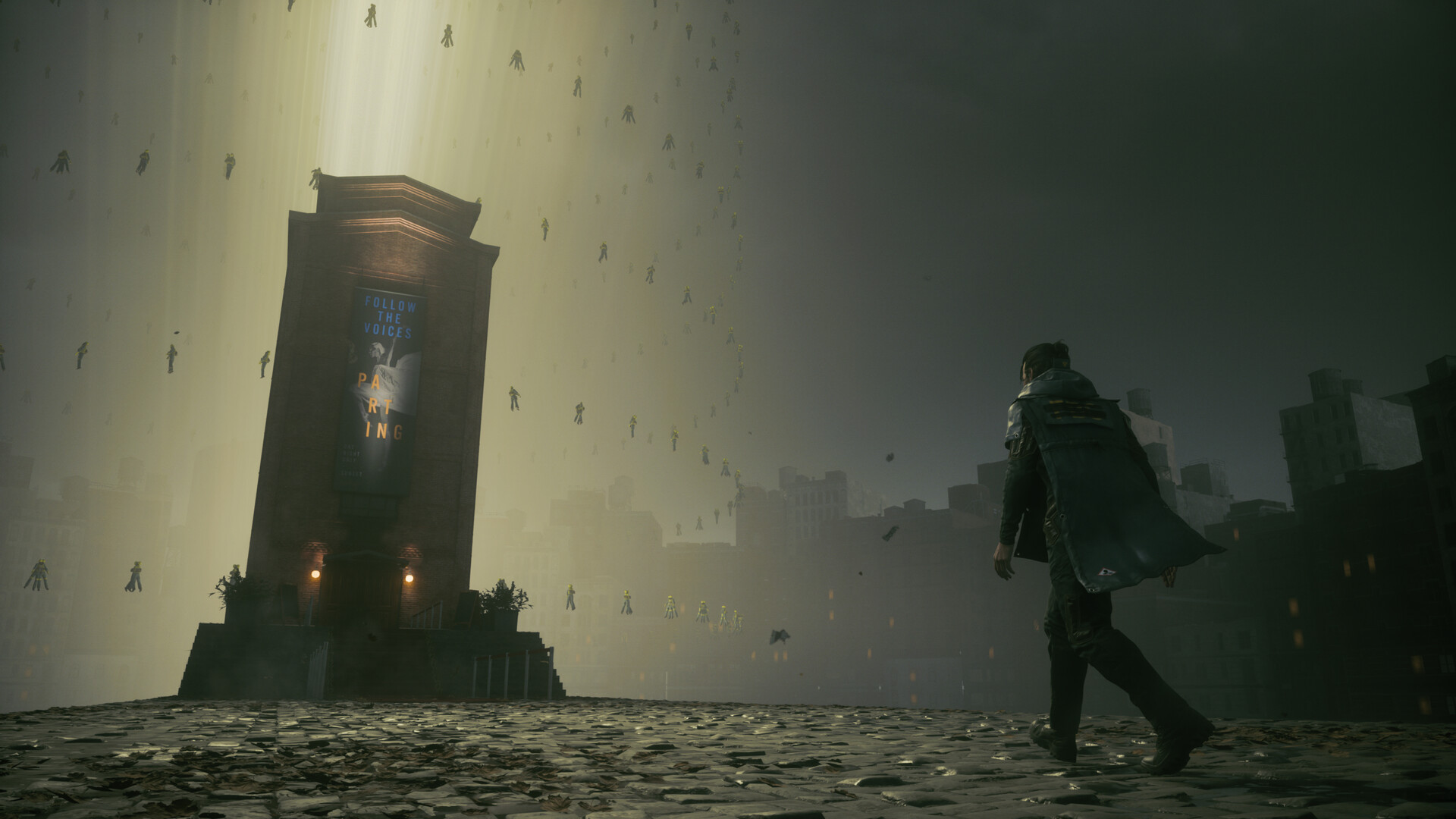 Dylan Faden walks toward a monolith in a desolate NYC