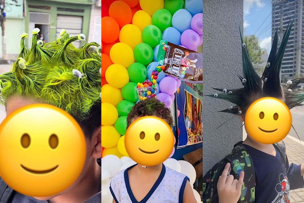Cabelo maluco transforma o penteado em uma produção criativa e divertida para as crianças — Foto: Reprodução/TikTok