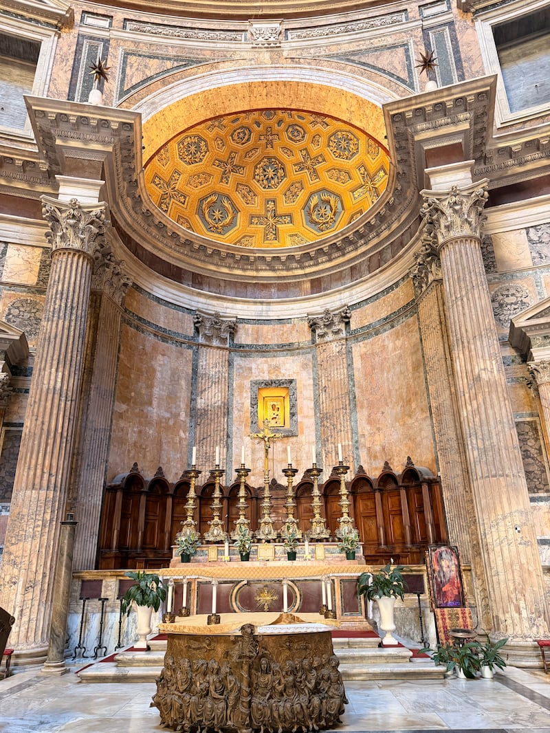 The Pantheon’s ornate altar, framed by towering marble columns and a gilded apse. Vanessa Ghanem / The National