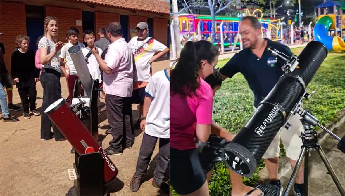 Projeto "Astronomia - Ciência na Rua", idealizado pelo professor Rodrio Fernandes (ao centro, de óculos).