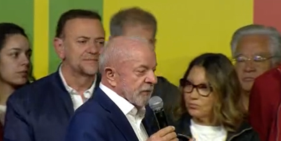 Lula em primeiro discurso ap&oacute;s resultado do primeiro turno das elei&ccedil;&otilde;es gerais deste domingo, 4 Foto: Reprodu&ccedil;&atilde;o/Globonews