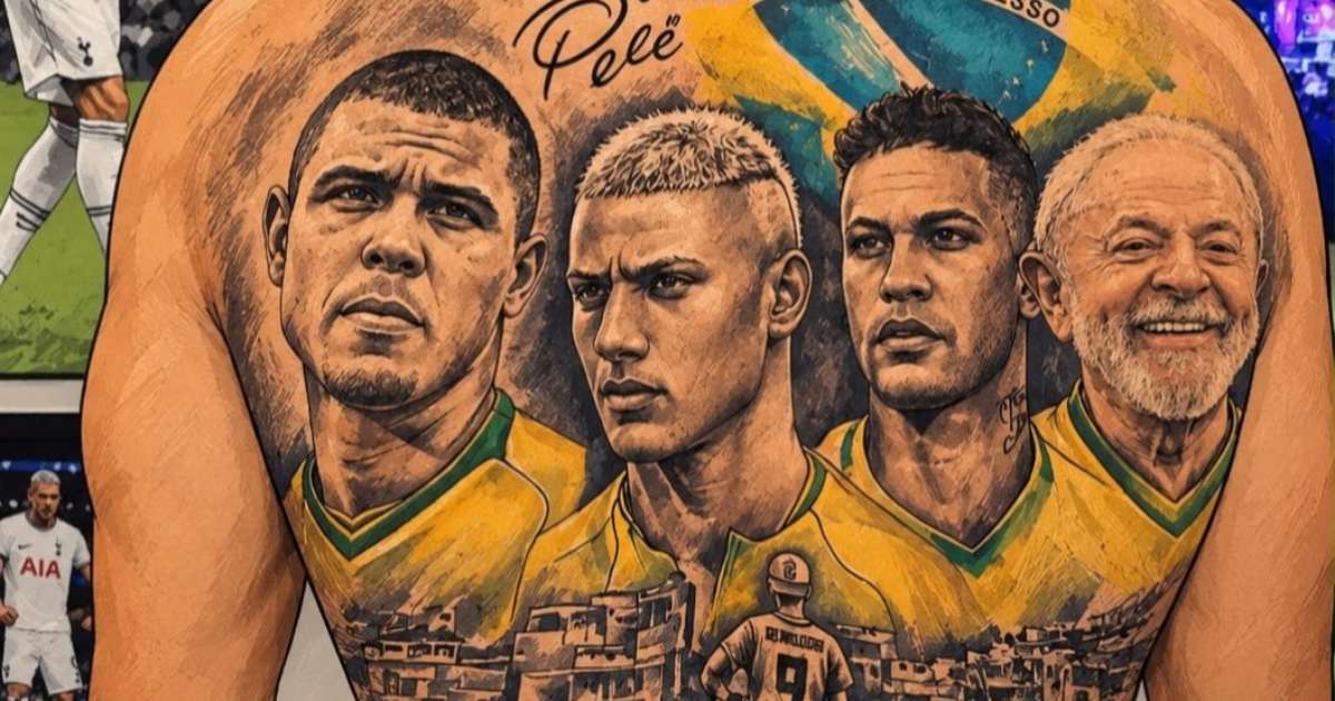 Richarlison faz homenagem e coloca Lula ao lado de Neymar em tatuagem gerada por IA