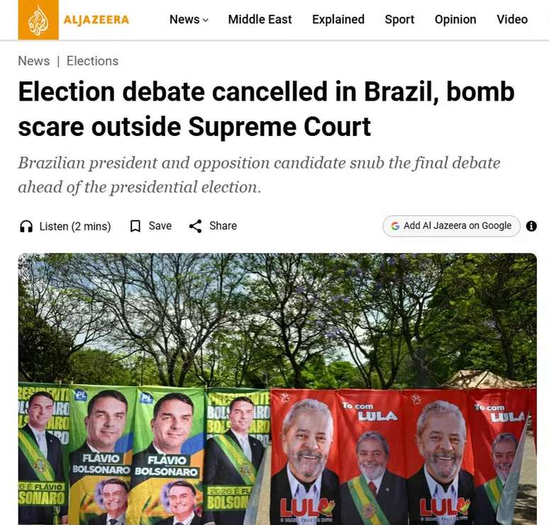 ‘Caos’, ‘táticas sujas’ e ‘interferência indevida’: imprensa internacional repercute cancelamento de debate da Globo