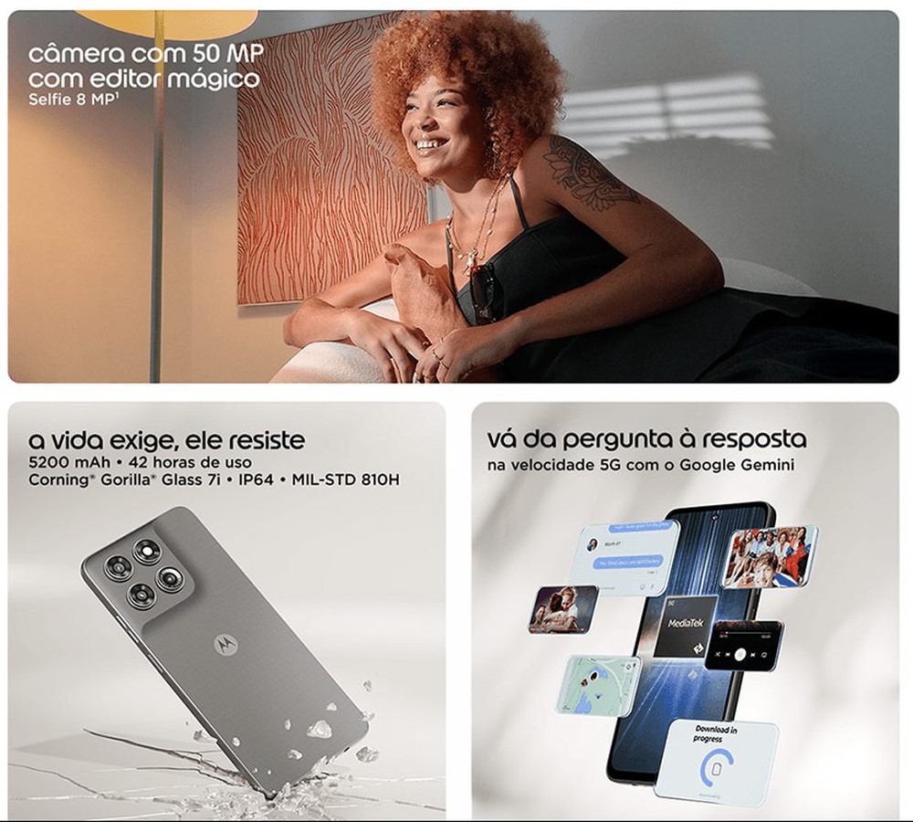 Moto G37 tem câmera de 50 MP, bateria de 5.200 mAh e 5G — Foto: Reproduçã/Motorola